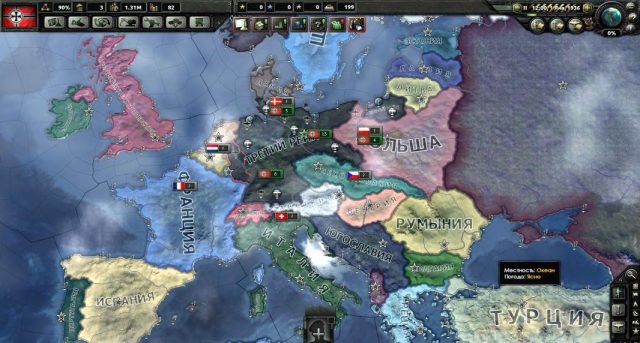Стратегічна карта бойових дій у Hearts of Iron IV з плануванням фронту та напрямками наступу дивізій