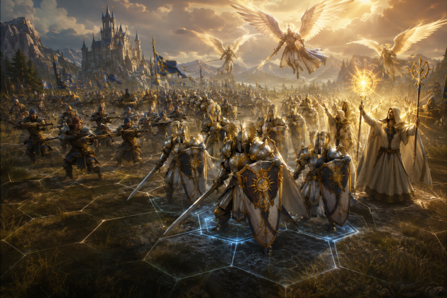 Храм Сонця у Heroes of Might and Magic: Olden Era — лицарі, арбалетники та ангели в епічній битві з використанням магії Світла та оборонної тактики