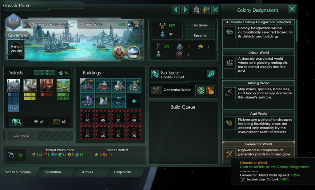 Спеціалізація планети Generator World у Stellaris 4.5