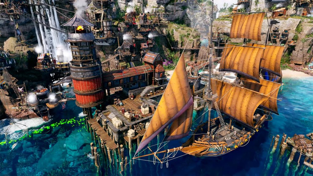 Corsair Cove — піратське поселення на скелястому острові та кораблі в морі