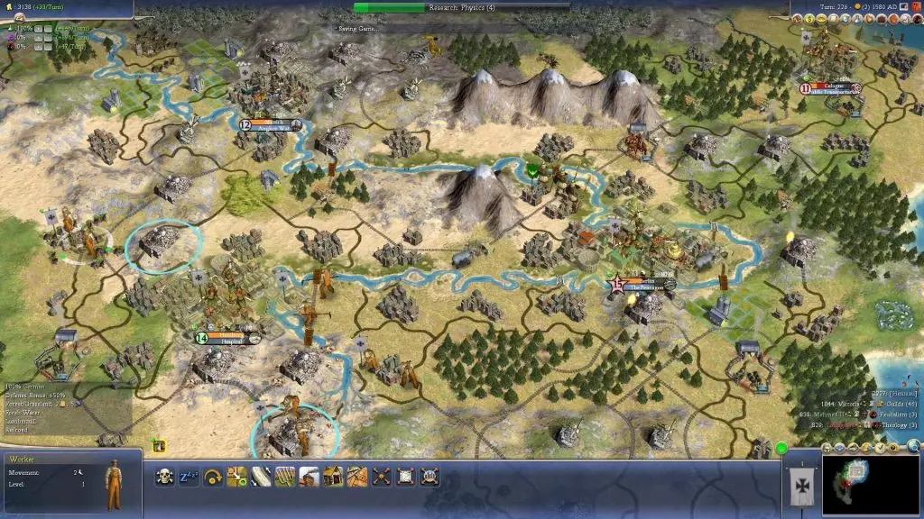 Civilization IV — карта империи с городами, ресурсами и войсками.