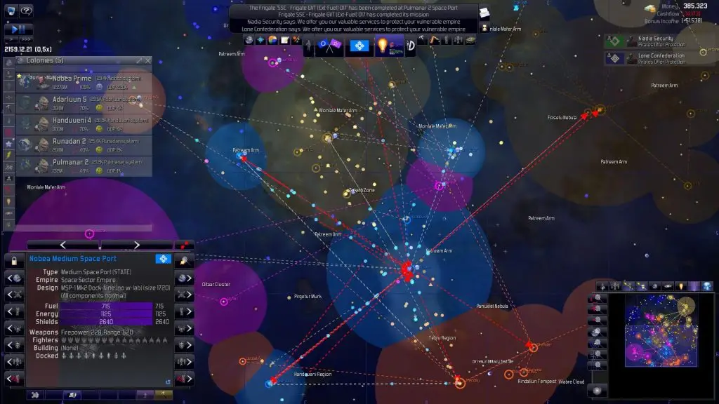 Distant Worlds: Universe — галактична карта з космічними імперіями та флотами.
