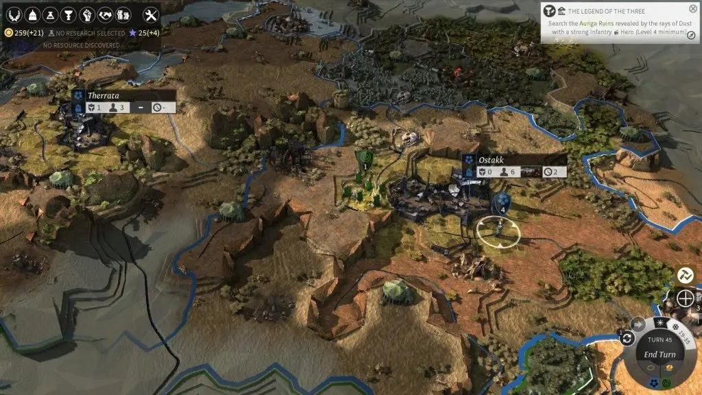 Endless Legend — игровий процес, карта Ауріги та міста у фентезійному світі.