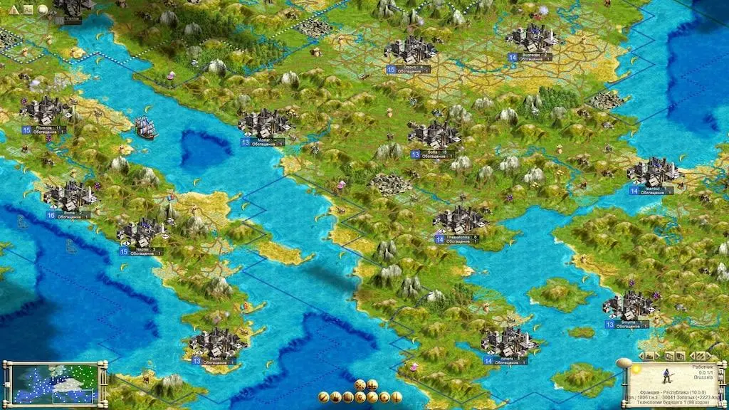 Sid Meier's Civilization III — стратегічна карта з містами, ресурсами та військами.