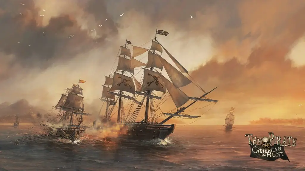 Офіційний постер The Pirate: Caribbean Hunt — піратські кораблі в морській битві