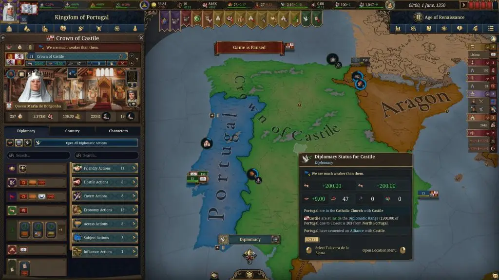 Португалія та Кастилія в Europa Universalis V — дипломатія між державами