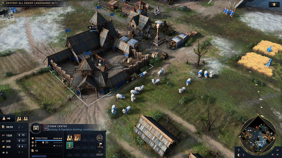 Age of Empires IV — селяни збирають їжу біля Town Center