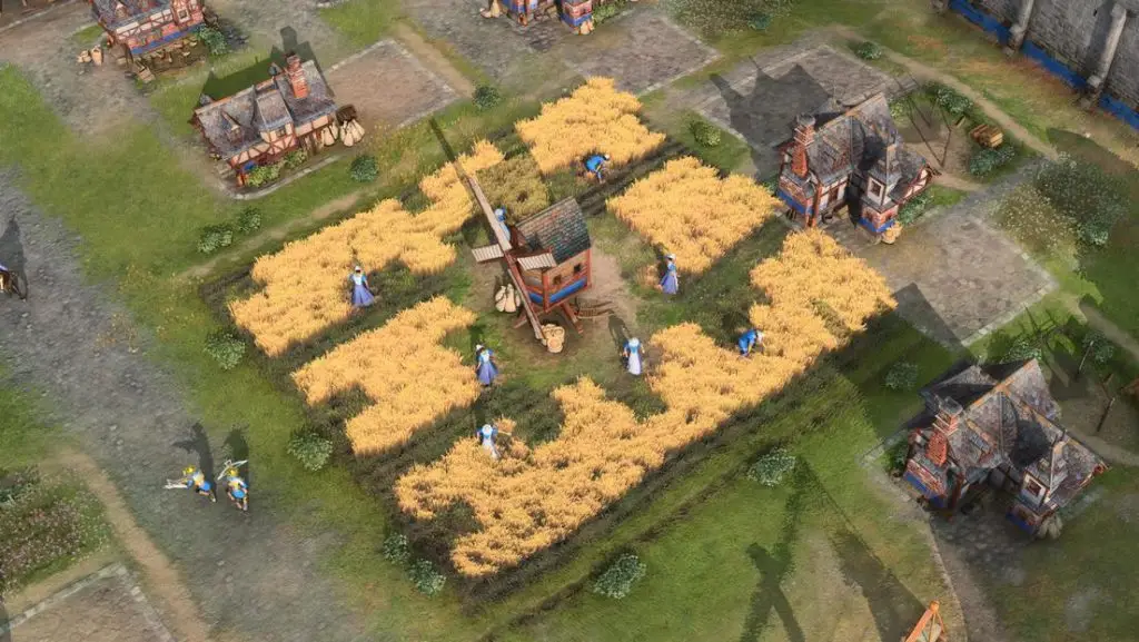 Age of Empires IV — селяни збирають їжу на фермах