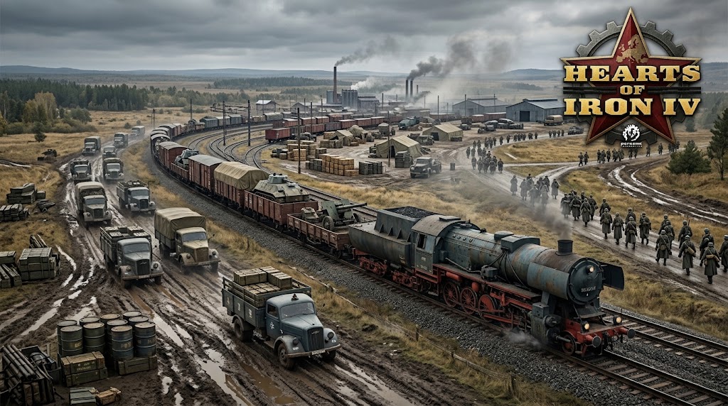 Логістика й постачання в Hearts of Iron IV — військові потяги, вантажівки та залізнична інфраструктура Другої світової війни.
