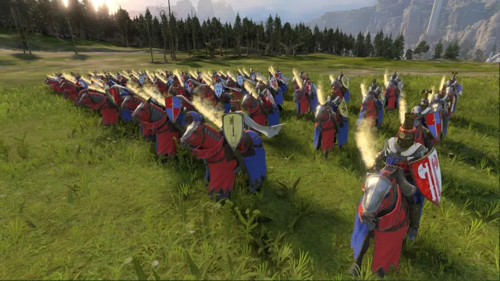 Лицарська кавалерія Бретоннії на полі бою в Total War: Warhammer III