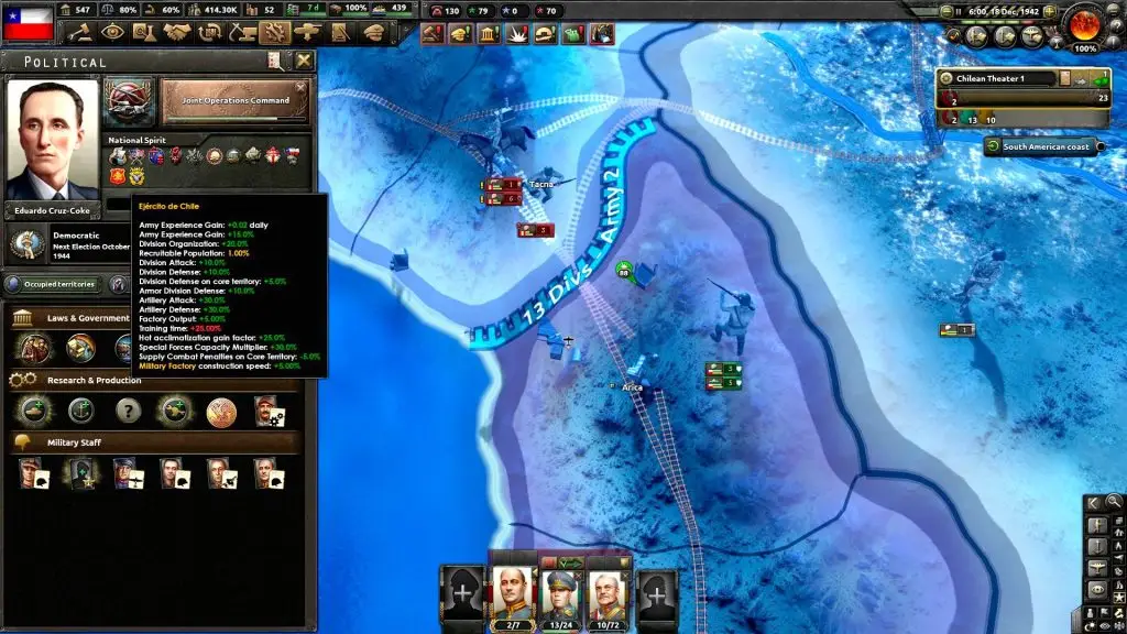 Військова кампанія Чилі на карті Південної Америки в Hearts of Iron IV: Trial of Allegiance.