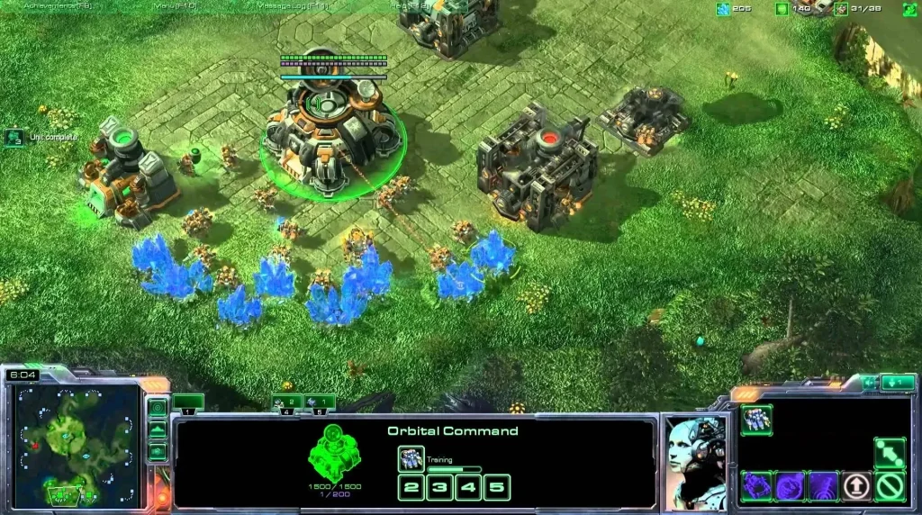 StarCraft II — робітники SCV видобувають мінерали біля бази терранів.